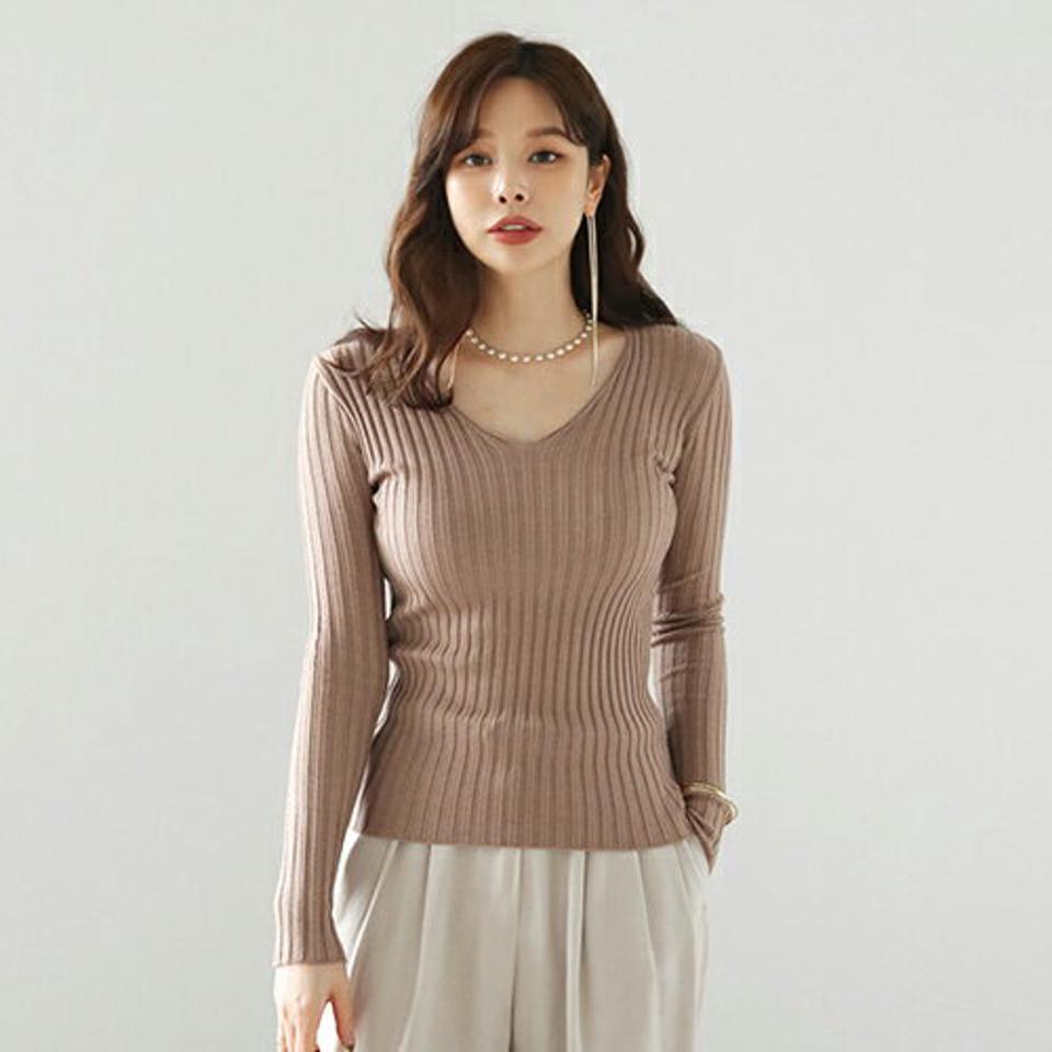 ≪人気商品再入荷≫Vネックスリムニット・全5色・b66471 レディース 【tops】トップスニット ニットトップス 長袖 Vネック リブ リブトップス カジュアル 秋 冬 韓国ファッション ハイホリHIHOLLI