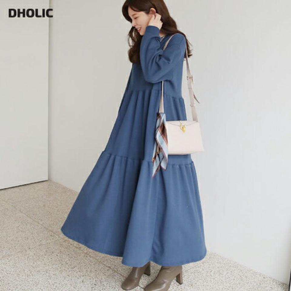 スウェットティアードワンピース・全3色・b66533 レディース 【ops】【ワンピース ロング ロングワンピース ティアード 長袖 スウェット 単色 無地 シンプル カジュアル 体型カバー 秋 冬 韓国 ファッション】【ハイホリHIHOLLI】