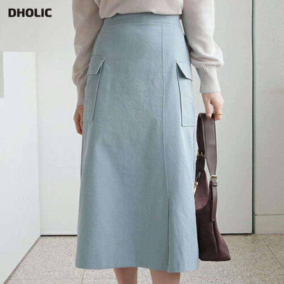 カーゴポケットスカート・全3色・t66545 レディース 【sk】【スカート ミディ丈 ミディスカート カーゴ 単色 無地 シンプル カジュアル Aライン スリット 秋 冬 韓国 ファッション】【ハイホリHIHOLLI】