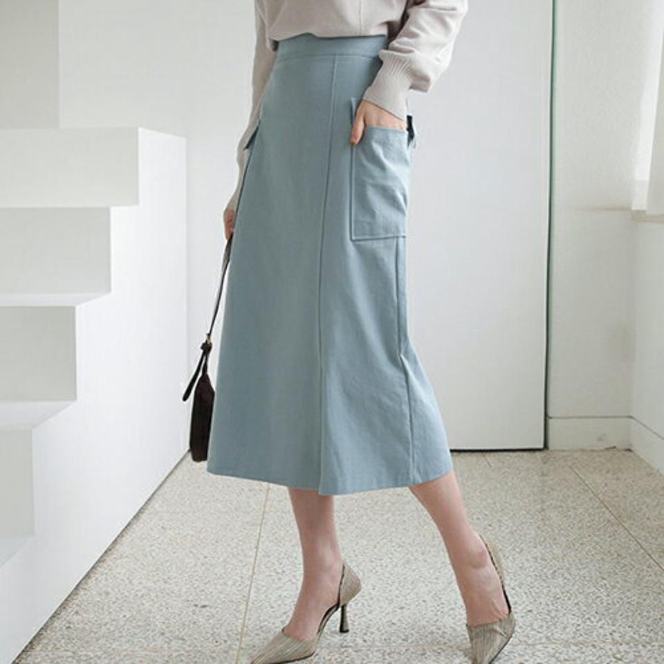 カーゴポケットスカート・全3色・t66545 レディース 【sk】【スカート ミディ丈 ミディスカート カーゴ 単色 無地 シンプル カジュアル Aライン スリット 秋 冬 韓国 ファッション】【ハイホリHIHOLLI】
