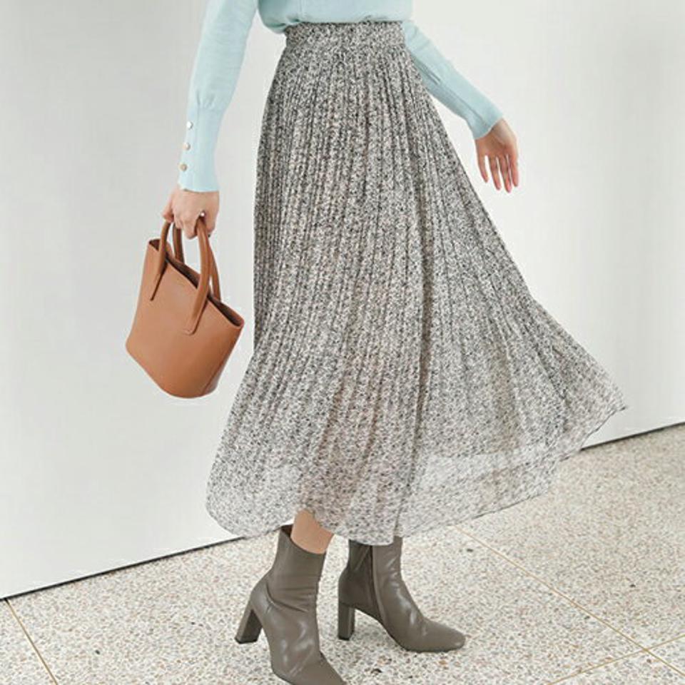 プリントプリーツスカート・全3色・t66540 レディース 【sk】【スカート ロング ロングスカート プリーツ プリーツスカート ウエストゴム 花柄 フラワー フェミニン 体型カバー 秋 冬 韓国 ファッション】【ハイホリHIHOLLI】