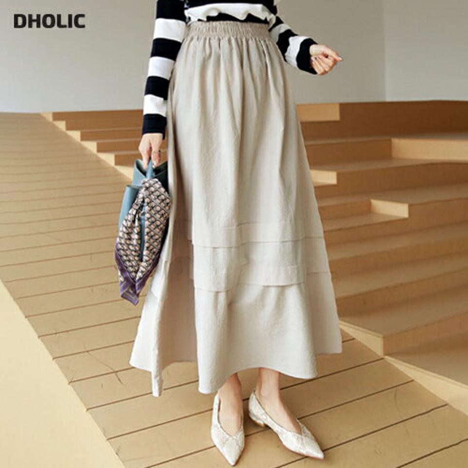 切り替えラインスカート・全3色・t66541 レディース 【sk】【スカート ロング ロングスカート 切り替え 単色 無地 シンプル ウエストゴム 大人 カジュアル Aライン 体型カバー 秋 冬 韓国 ファッション】【ハイホリHIHOLLI】