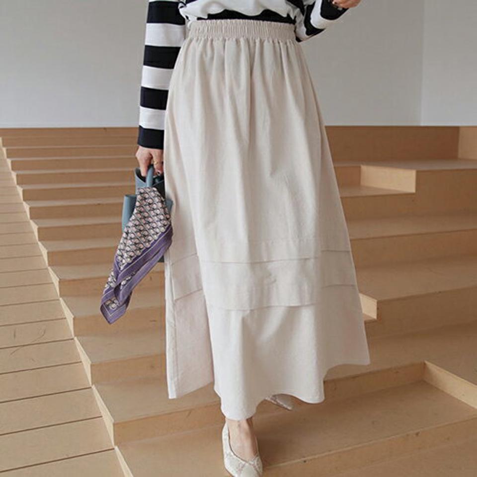 切り替えラインスカート・全3色・t66541 レディース 【sk】【スカート ロング ロングスカート 切り替え 単色 無地 シンプル ウエストゴム 大人 カジュアル Aライン 体型カバー 秋 冬 韓国 ファッション】【ハイホリHIHOLLI】