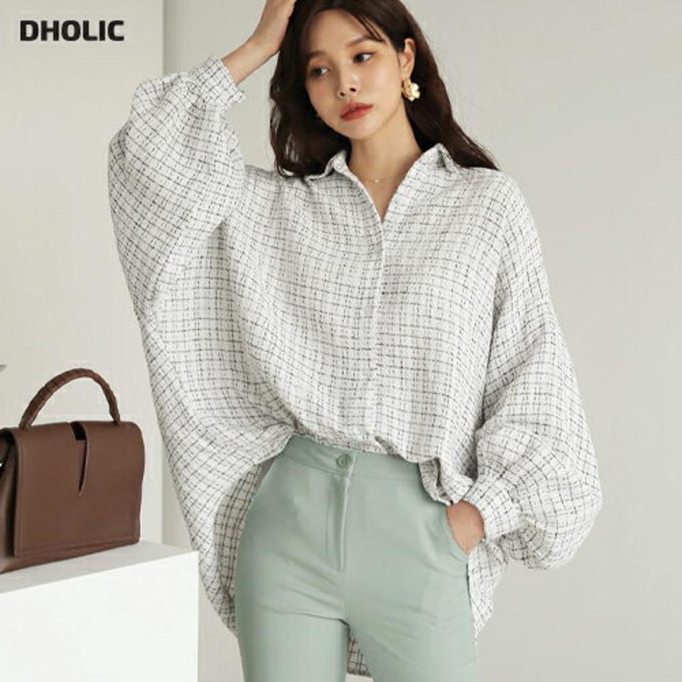 2WAYツイードシャツ・全2色・t66469 レディース 【bl】【トップス シャツ 長袖 ツイード オーバーサイズ ゆったり ラフ 高級感 アンバランス 2way 秋 冬 韓国 ファッション】【ハイホリHIHOLLI】