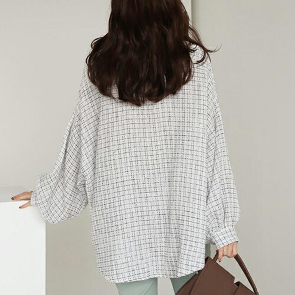 2WAYツイードシャツ・全2色・t66469 レディース 【bl】【トップス シャツ 長袖 ツイード オーバーサイズ ゆったり ラフ 高級感 アンバランス 2way 秋 冬 韓国 ファッション】【ハイホリHIHOLLI】