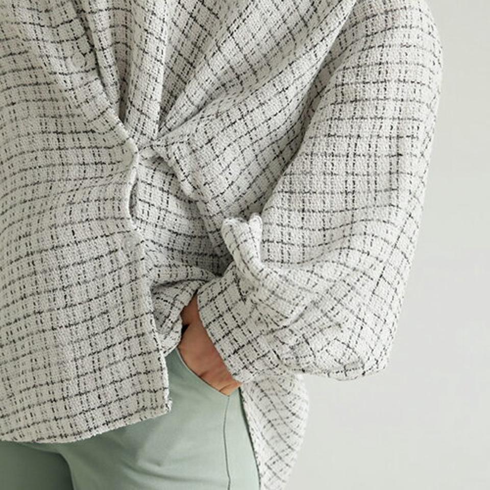 2WAYツイードシャツ・全2色・t66469 レディース 【bl】【トップス シャツ 長袖 ツイード オーバーサイズ ゆったり ラフ 高級感 アンバランス 2way 秋 冬 韓国 ファッション】【ハイホリHIHOLLI】