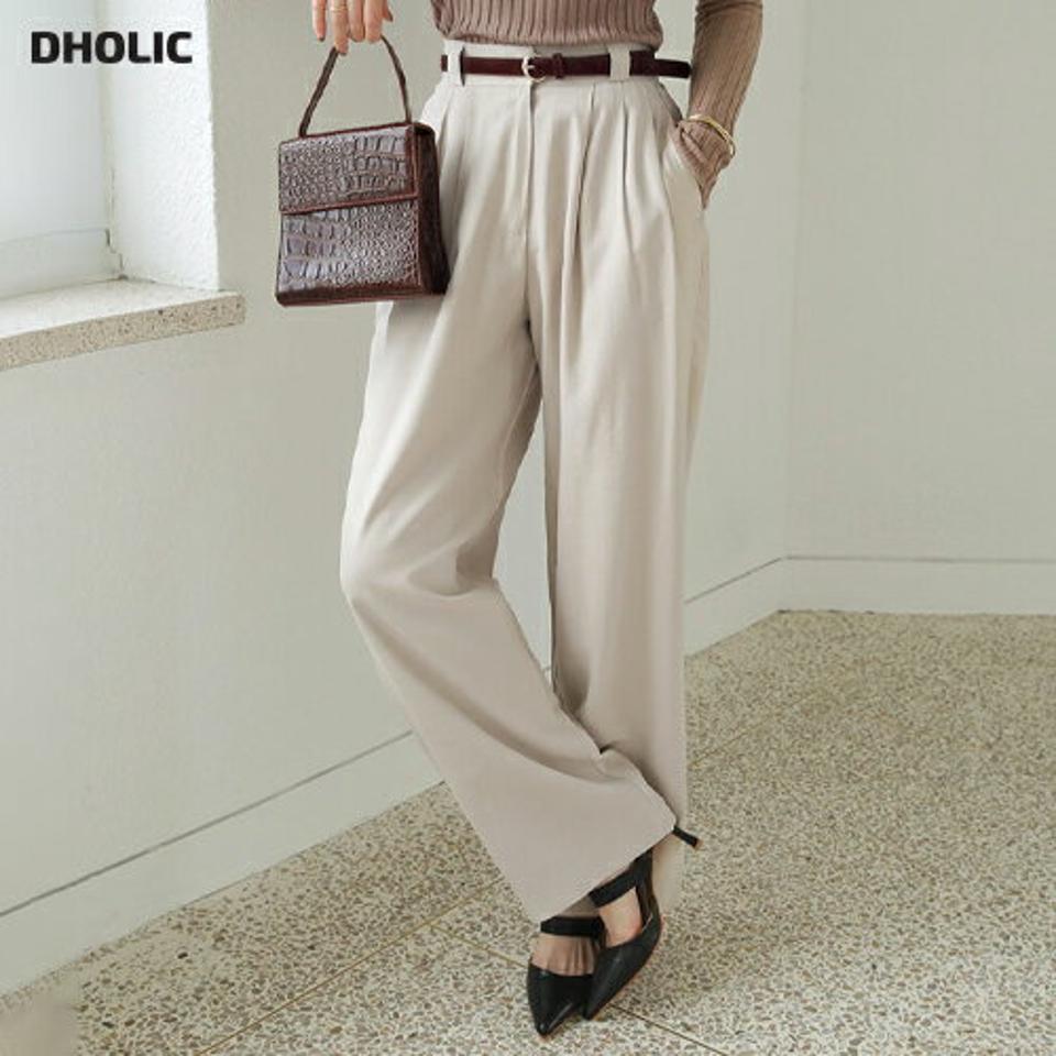 ツータックワイドスラックス・全3色・t66539 レディース 【pt】【スラックス パンツ ズボン ロングパンツ ワイドスラックス ワイド　ツータック 単色 無地 大人 シンプル ベーシック オフィスカジュアル 秋 冬 韓国 ファッション】【ハイホリHIHOLLI】