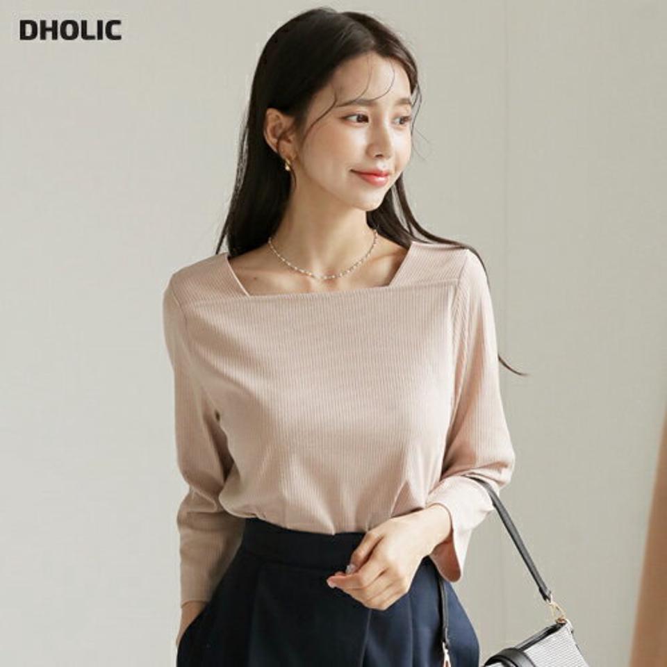 スクエアネックリブTシャツ・全4色・t62846 レディース 【tops】【韓国 ファッション トップス Tシャツ カットソー 長袖 デコルテ スクエアネック リブ スリム フィット 体型カーバー フェミニン シンプル デイリー ベーシック カジュアル カジュアル 秋 冬】