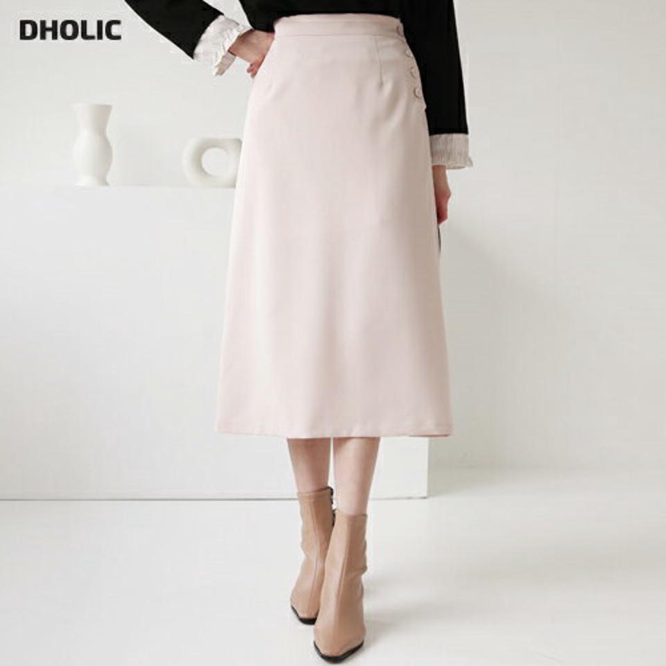 サイドボタンスカート・全2色・t62842 レディース 【sk】【韓国 ファッション ボトムス スカート ロング ウエストゴム サイドボタン バックスリット 上品 フェミニン シンプル スリム 体型カーバー 細身 ベーシック デイリー カジュアル 秋 冬】