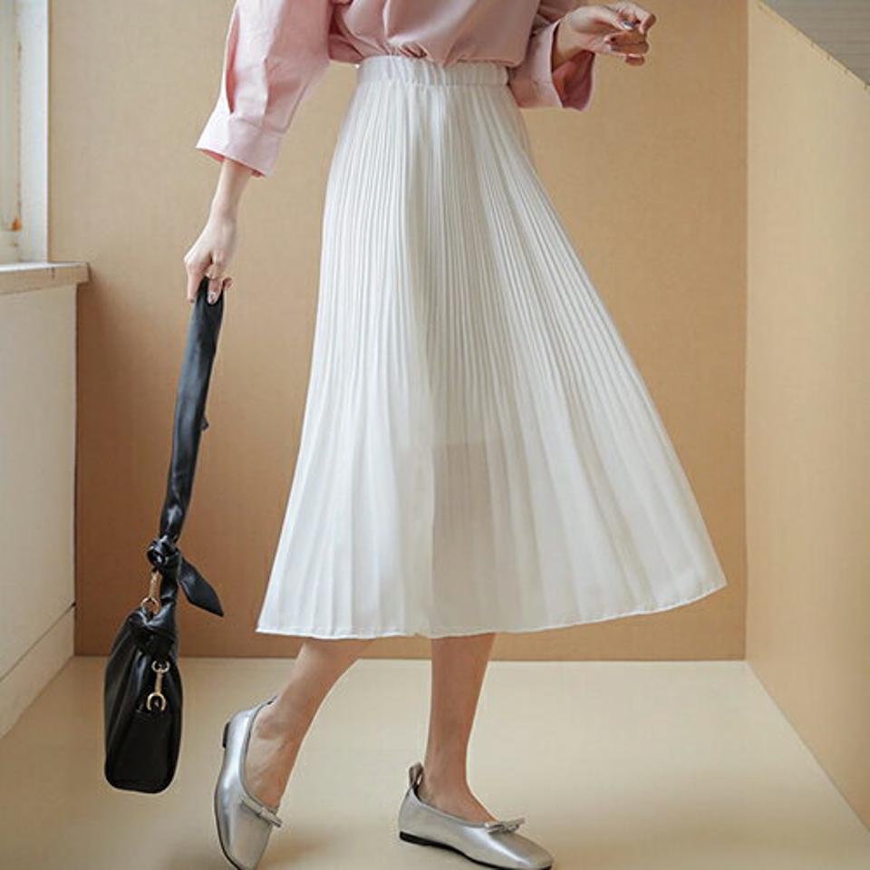 シフォンプリーツスカート・全5色・b66543 レディース 【sk】【スカート ロング ロングスカート プリーツ プリーツスカート シフォン シアー フェミニン 可愛い かわいい ウエストゴム 秋 冬 韓国 ファッション】【ハイホリHIHOLLI】