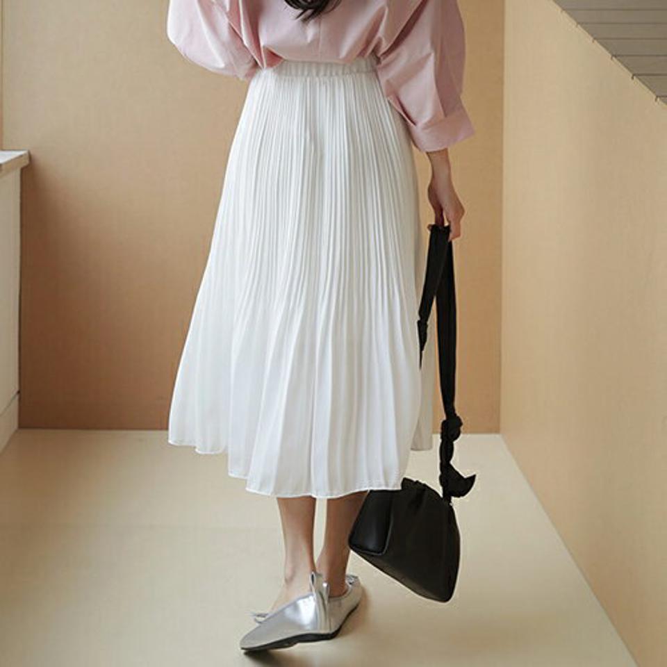 シフォンプリーツスカート・全5色・b66543 レディース 【sk】【スカート ロング ロングスカート プリーツ プリーツスカート シフォン シアー フェミニン 可愛い かわいい ウエストゴム 秋 冬 韓国 ファッション】【ハイホリHIHOLLI】