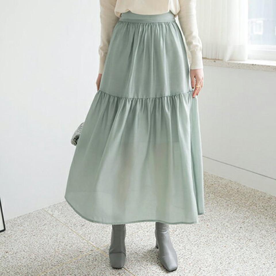 サテンギャザースカート・全3色・b66537 レディース 【sk】【スカート ロング ロングスカート ギャザー サテン 単色 無地 シンプル フェミニン 光沢 秋 冬 韓国 ファッション】【ハイホリHIHOLLI】