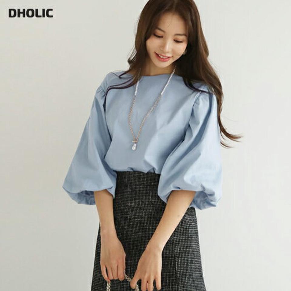 パフスリーブブラウス・全4色・t66465 レディース 【bl】【トップス ブラウス 長袖 パフスリーブ パフ袖 ボリューム袖 単色 無地 シンプル 大人 秋 冬 韓国 ファッション】【ハイホリHIHOLLI】