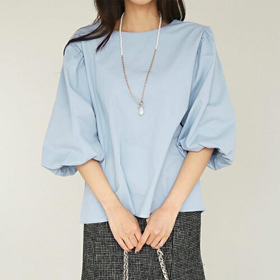 パフスリーブブラウス・全4色・t66465 レディース 【bl】【トップス ブラウス 長袖 パフスリーブ パフ袖 ボリューム袖 単色 無地 シンプル 大人 秋 冬 韓国 ファッション】【ハイホリHIHOLLI】