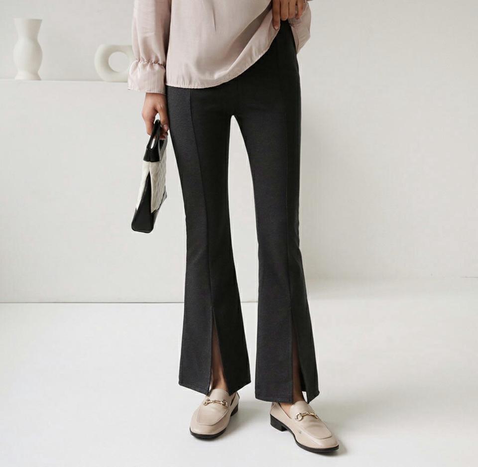 スリットブーツカットパンツ・全3色・t62852 レディース 【pt】【韓国 ファッション ボトムス パンツ ロング ブーツカット ウエストゴム スリム フィット 細身 10分丈 十分丈 ストレート 無地 フェミニン 上品 カジュアル 秋 冬】