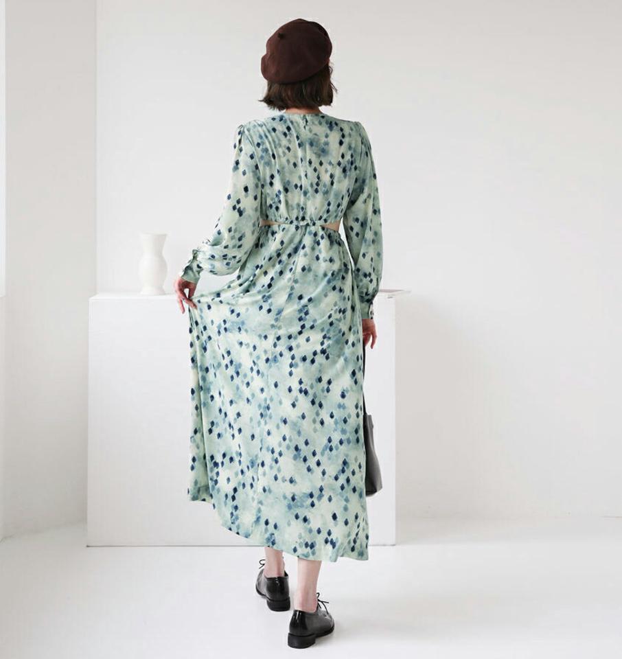 ダイヤパターンスリットワンピース・全2色・t62861 レディース 【ops】【韓国 ファッション ワンピース ロング ロングワンピース 長袖 ラウンドネック ウエストゴム サイドカット ダイヤ柄 体型カバー フェミニン 上品 ベーシック シンプル カジュアル 秋 冬】