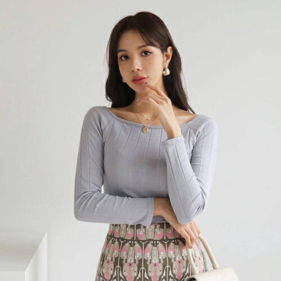 スクエアネックリブTシャツ・全4色・t66462 レディース 【tops】【トップス Tシャツ 長袖 リブ リブトップス スクエアネック シンプル 大人 カジュアル スリム デコルテ ラグランスリーブ 秋 冬 韓国 ファッション】【ハイホリHIHOLLI】