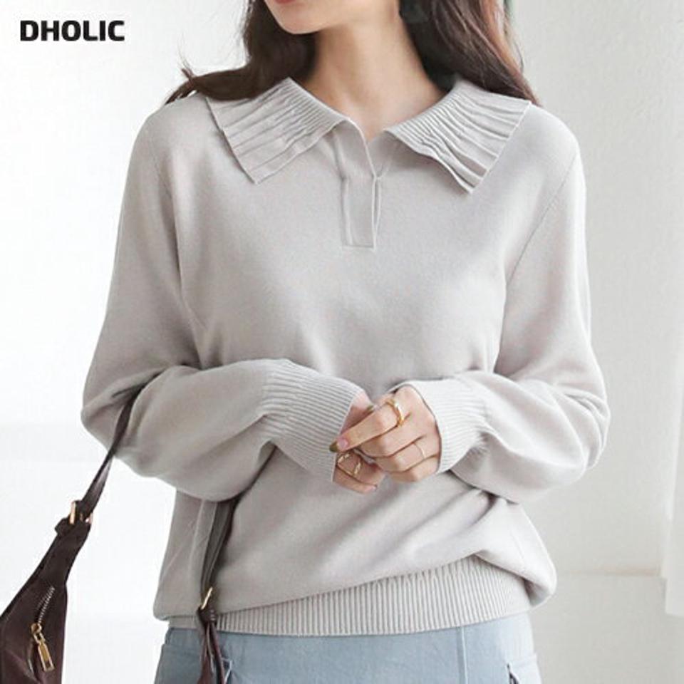 プリーツカラーニット・全3色・b66472 レディース 【tops】【トップス ニット ニットトップス 長袖 プリーツカラー シンプル カジュアル 大人 秋 冬 韓国 ファッション】【ハイホリHIHOLLI】