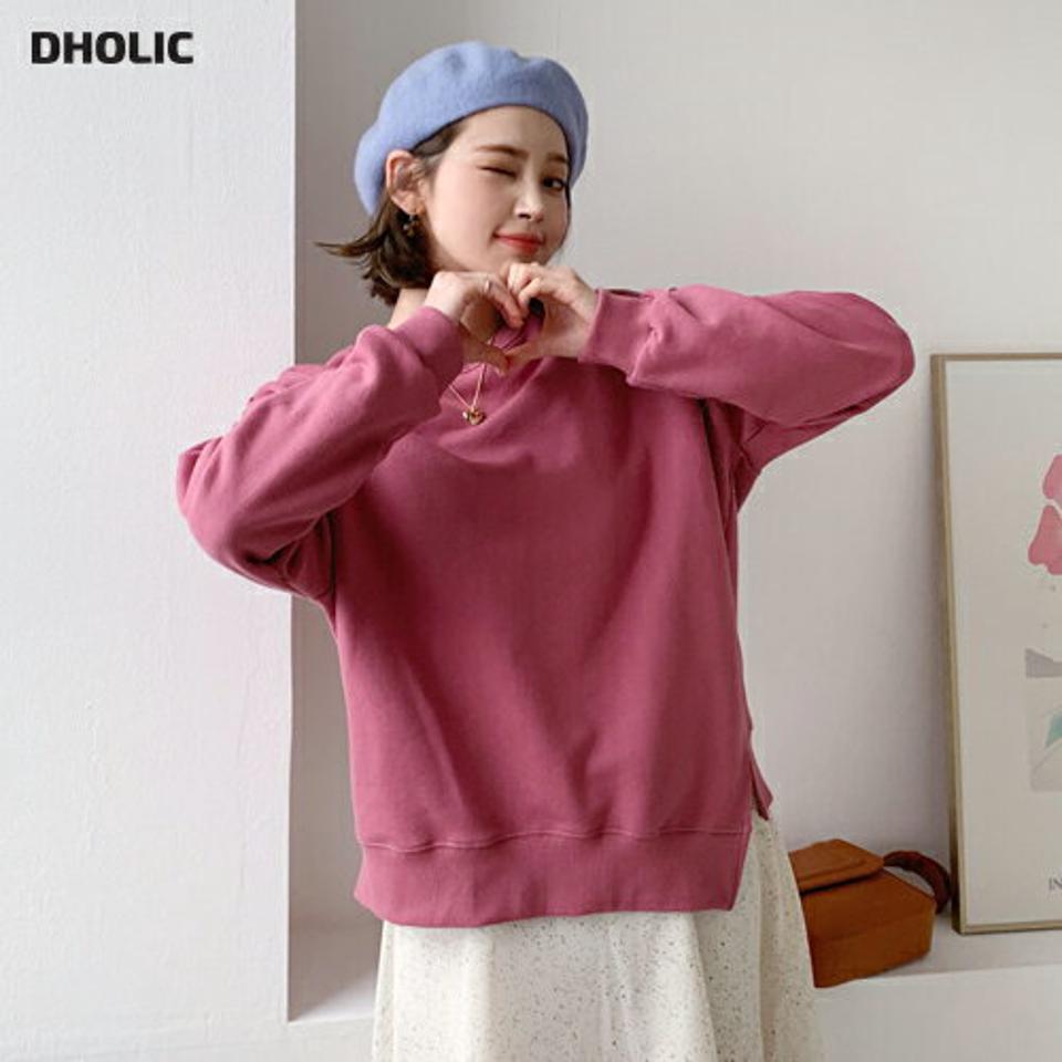 サイドスリットスウェット・全4色・b56751 レディース 【tops】【韓国 ファッション トップス スウェット Tシャツ カットソー 長袖 ラウンドネック 無地 ルーズ ゆったり デイリー ベーシック カジュアル アンバランス丈 カジュアル 秋 冬】