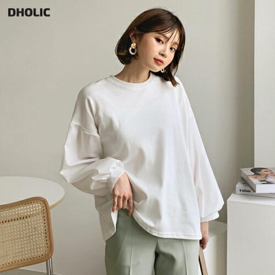 パフスリーブTシャツ・全4色・t56709 レディース 【tops】【韓国 ファッション トップス Tシャツ カットソー 長袖 ラウンドネック パフスリーブ ボリューム 体型カーバー フェミニン シンプル デイリー ベーシック カジュアル カジュアル 秋 冬】