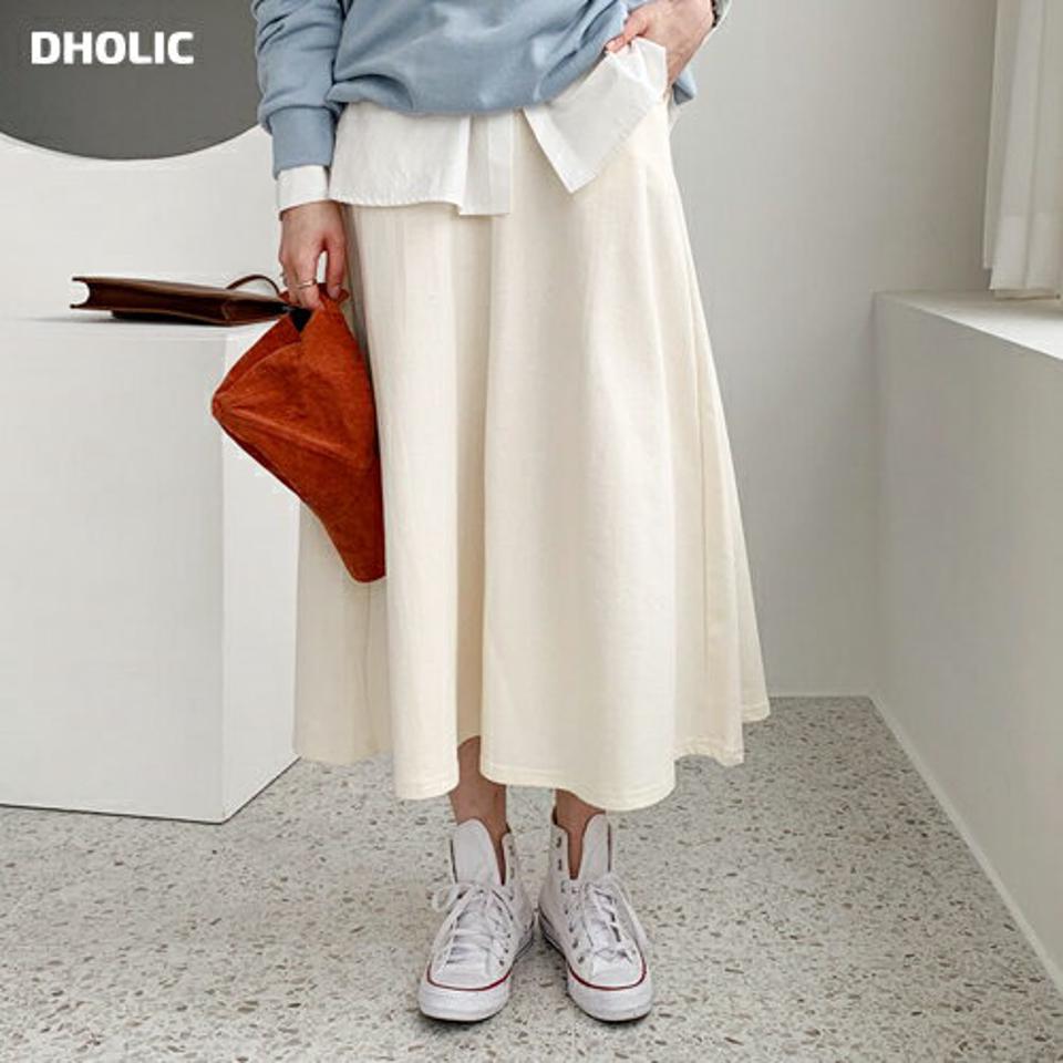 イージーフレアスカート・全4色・t56730 レディース 【sk】【韓国 ファッション ボトムス スカート ロング ウエストゴム Aライン カジュアル フェミニン シンプル スリム 体型カーバー 細身 ベーシック デイリー カジュアル 秋 冬】