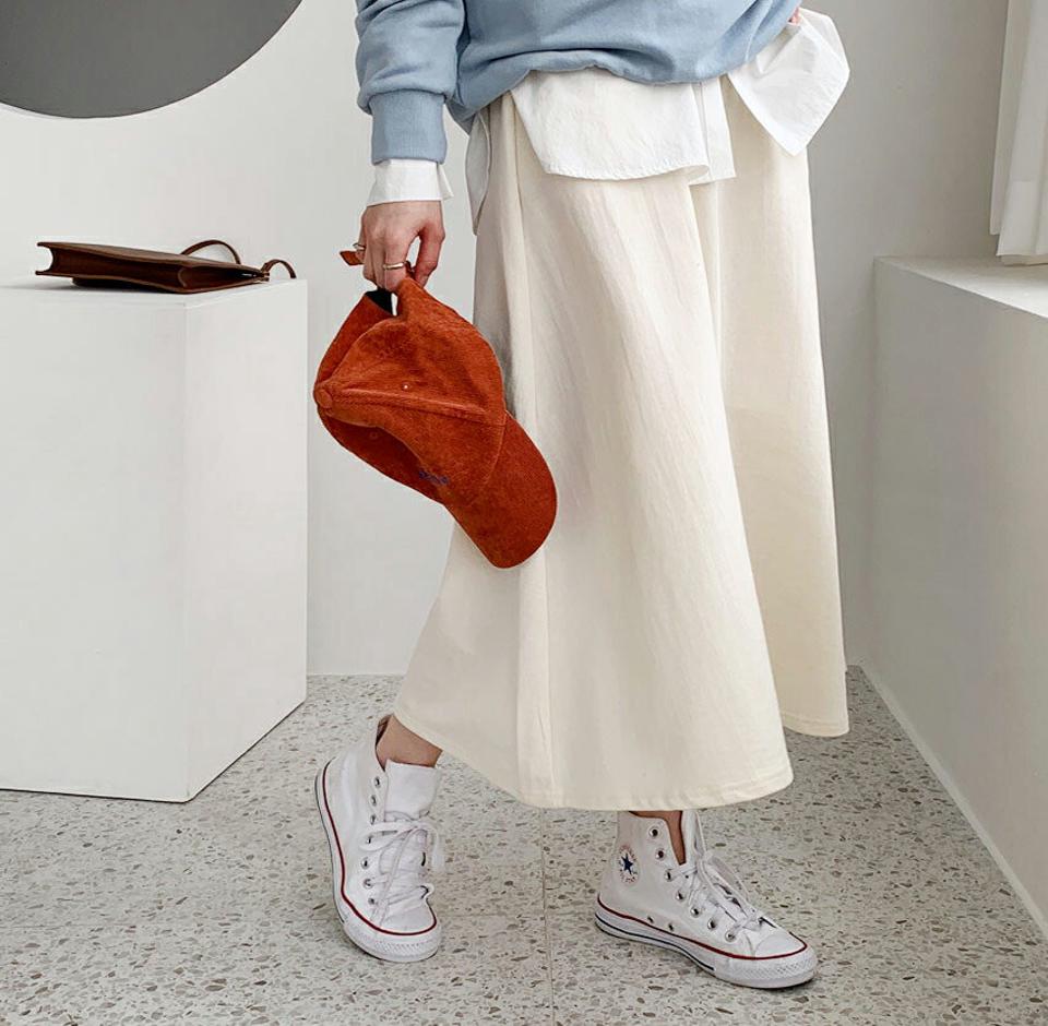 イージーフレアスカート・全4色・t56730 レディース 【sk】【韓国 ファッション ボトムス スカート ロング ウエストゴム Aライン カジュアル フェミニン シンプル スリム 体型カーバー 細身 ベーシック デイリー カジュアル 秋 冬】