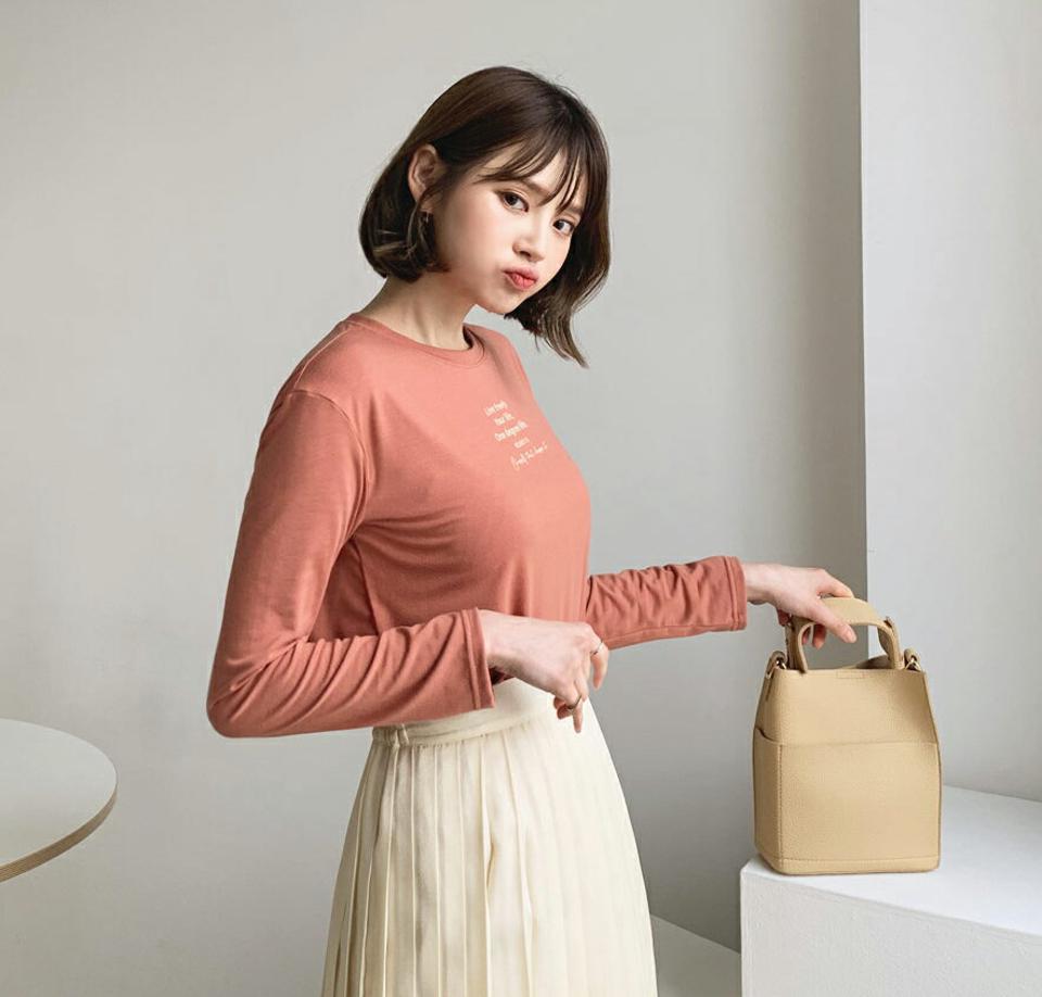 レタリング長袖Tシャツ・全4色・t56706 レディース 【tops】【韓国 ファッション トップス Tシャツ カットソー 長袖 ラウンドネック レタリング スリム 体型カーバー フェミニン シンプル デイリー ベーシック カジュアル カジュアル 秋 冬】【BT】