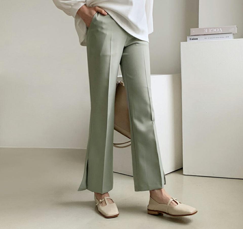 スリットロングスラックス・全4色・t56734 レディース 【pt】 韓国ファッション ボトムス パンツ ロング スラックス セミブーツカット サイドポケット ベルトループ スリム フィット 細身 ストレート カラーパンツ フルレングス 無地 カジュアル 秋 冬 クリスマス