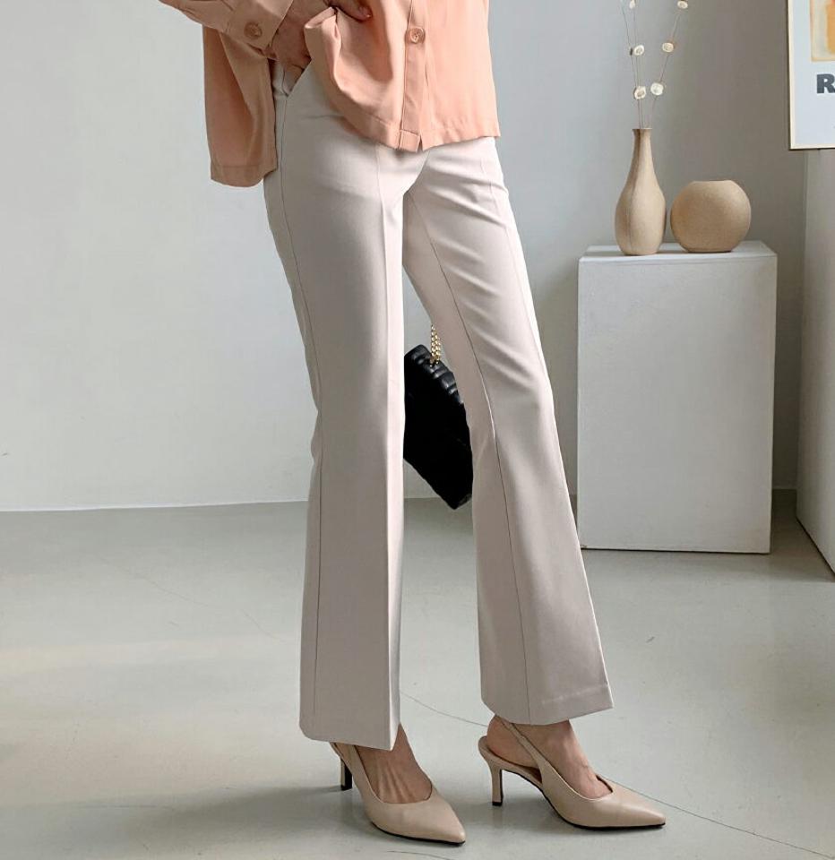 セミブーツカットスラックス・全3色・t56735 レディース 【pt】【韓国 ファッション ボトムス パンツ ロング スラックス セミブーツカット サイドポケット ベルトループ スリム フィット 細身 10分丈 十分丈 ストレート 無地 カジュアル 秋 冬】