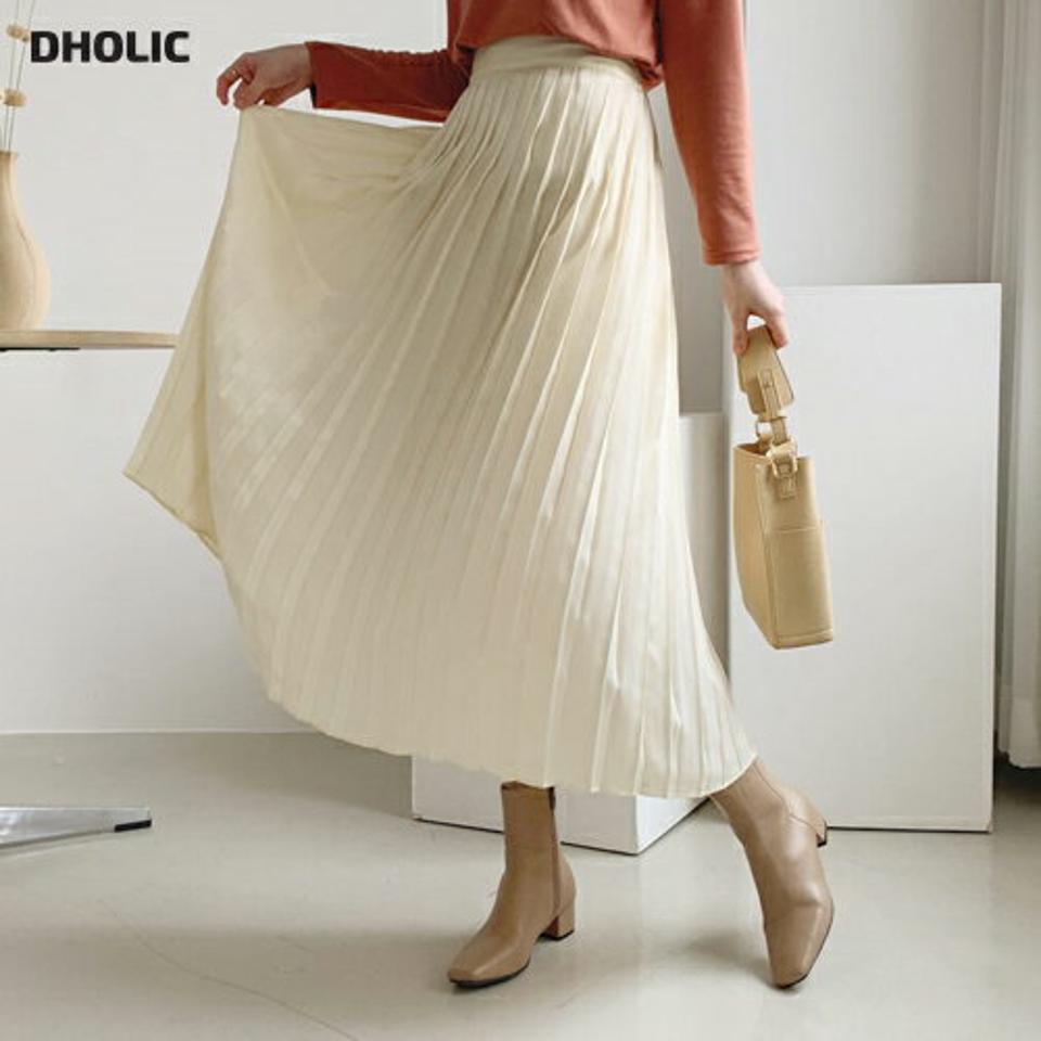 サテンプリーツスカート・全4色・t56761 レディース 【sk】【韓国 ファッション ボトムス スカート ロング 光沢 サテン プリーツ 上品 バックゴム フェミニン シンプル スリム 体型カーバー 細身 ベーシック デイリー カジュアル 秋 冬】