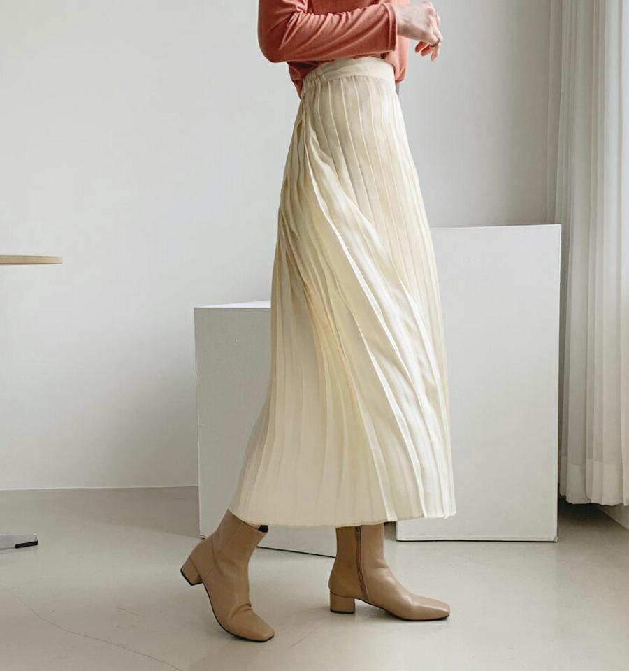 サテンプリーツスカート・全4色・t56761 レディース 【sk】【韓国 ファッション ボトムス スカート ロング 光沢 サテン プリーツ 上品 バックゴム フェミニン シンプル スリム 体型カーバー 細身 ベーシック デイリー カジュアル 秋 冬】