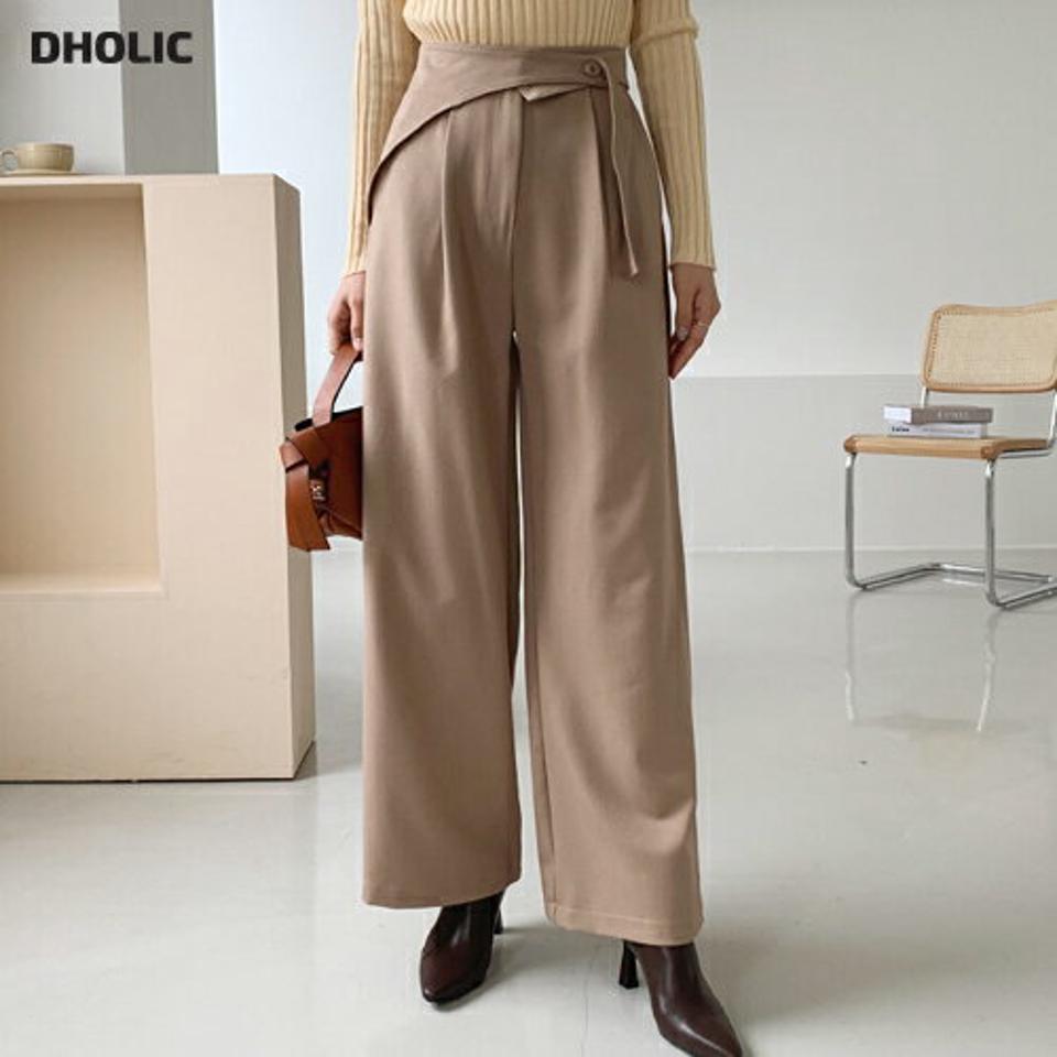 ボタンストラップスラックス・全3色・t56764 レディース 【pt】【韓国 ファッション ボトムス パンツ ロング スラックス ワイド ワイドスラックス サイドポケット ボタンストラップ 10分丈 十分丈 ストレート 無地 カジュアル 秋 冬】