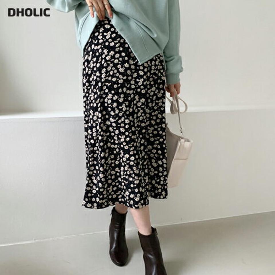 花柄フレアスカート・全2色・b56760 レディース 【sk】【韓国 ファッション ボトムス スカート ロング バックゴム 花柄 フレア スリット サイドファスナー フラワー フェミニン シンプル スリム 体型カーバー 細身 ベーシック デイリー カジュアル 秋 冬】