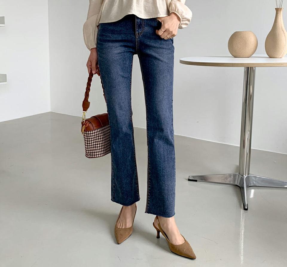 イージーデニムパンツ・全2色・t56763 レディース 【pt】【韓国 ファッション ボトムス パンツ ロング デニム ウエストゴム ベルトループ フィット ストレート ウォッシング スリム 美脚 10分丈 十分丈 ベーシック カジュアル 秋 冬】