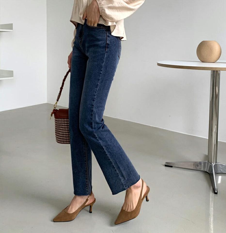 イージーデニムパンツ・全2色・t56763 レディース 【pt】【韓国 ファッション ボトムス パンツ ロング デニム ウエストゴム ベルトループ フィット ストレート ウォッシング スリム 美脚 10分丈 十分丈 ベーシック カジュアル 秋 冬】