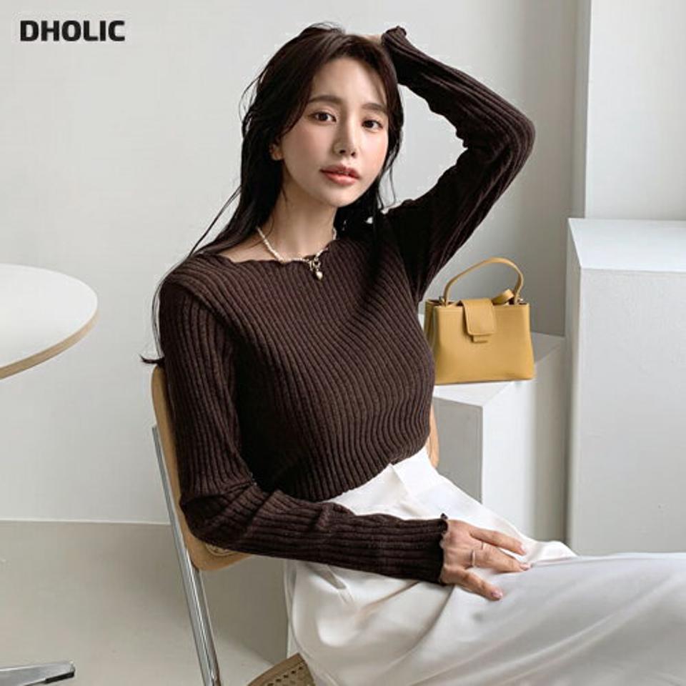 ウェーブボートネックTシャツ・全4色・t56705 レディース 【tops】【韓国 ファッション トップス Tシャツ カットソー 長袖 ボートネック デコルテ スリム 体型カーバー フェミニン シンプル デイリー ベーシック カジュアル カジュアル 秋 冬】