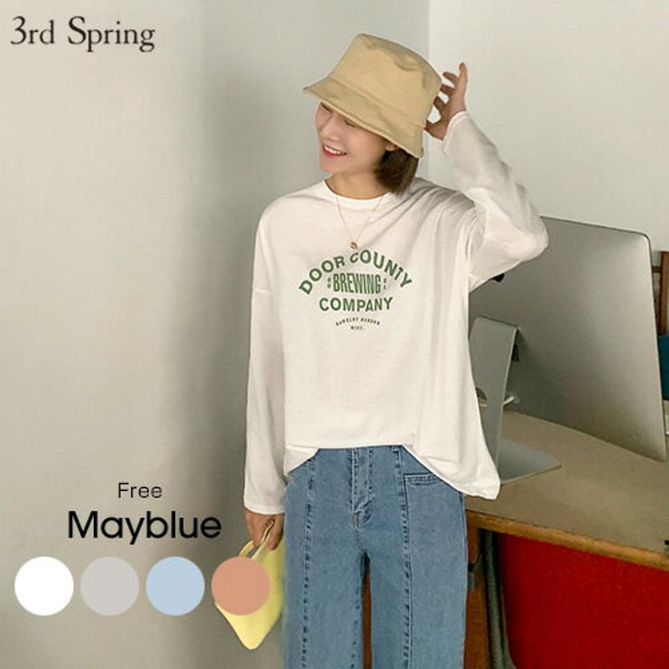 MAYBLUE(メイブルー)フロントレタードコットンTシャツ【1/28up_go】ロンT　カットソー　レタリング　英字　長袖　ベーシック　春【5】