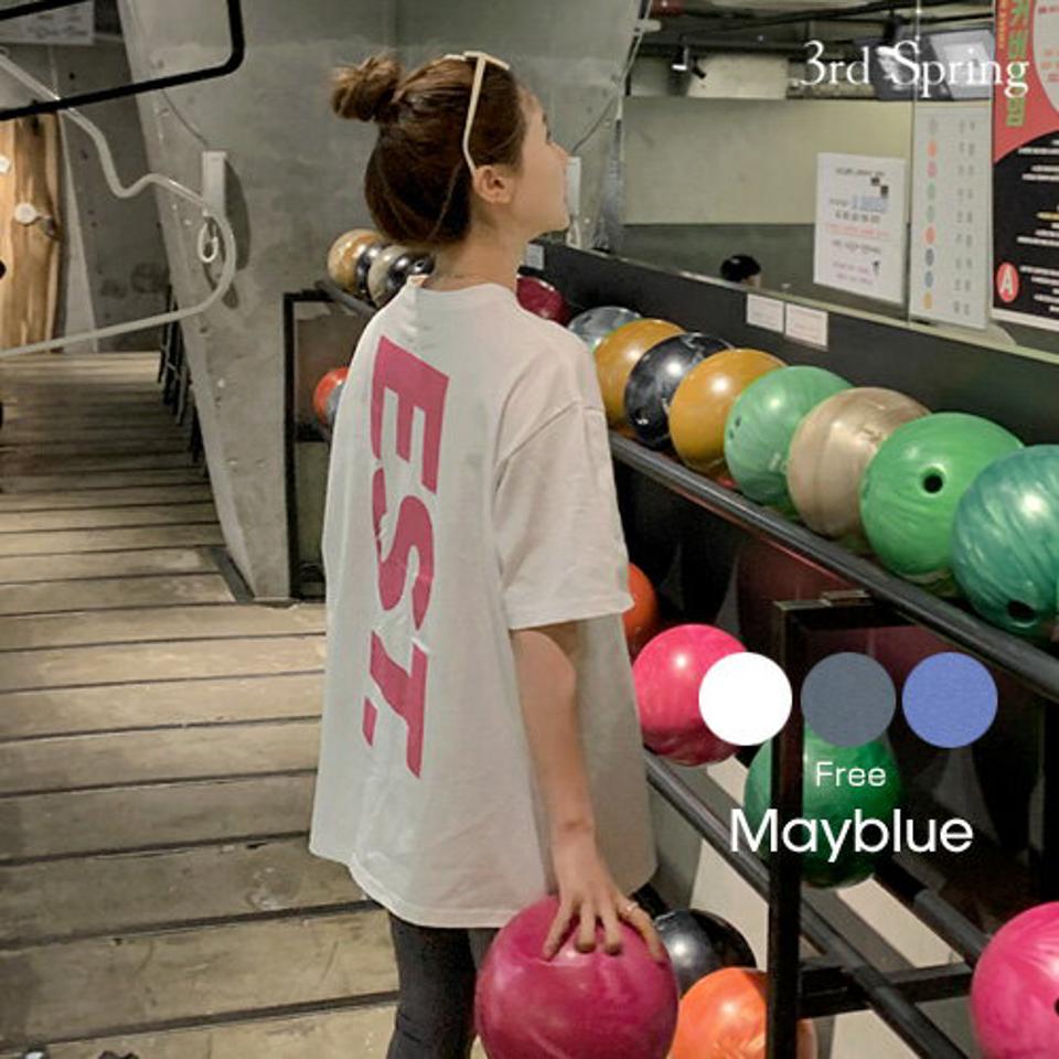 MAYBLUE(メイブルー)ESTロングTシャツ【5/21up_go】【メール便】韓国 韓国ファッション　Tシャツ　トップス　EST　英字ロゴ　バックプリントレディース ファッション【即納】