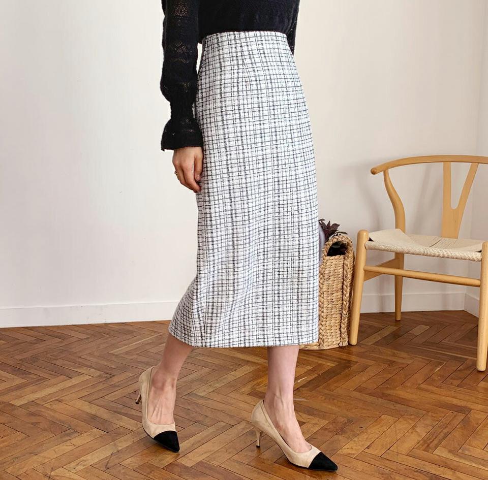 ツイードHラインスカート・全3色・t62627 レディース 【sk】【韓国 ファッション ボトムス スカート ロング Hライン ツイード チェック パターン スリット フェイクポケット 上品 細身 カジュアル フェミニン シンプル スリム 体型カーバー カジュアル 秋 冬】