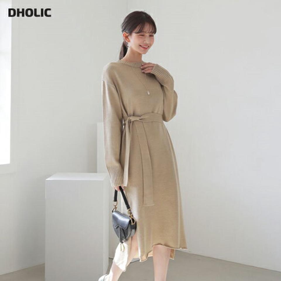 【只今10%OFF】ストラップ付ニットワンピース・全3色・t62621 レディース 【ops】【韓国 ファッション ラワンピース ミディ ミディワンピース 長袖 ウンドネック ストラップ ニットワンピース ミディ丈 体型カバー フェミニン 上品 ベーシック シンプル カジュアル 秋 冬】