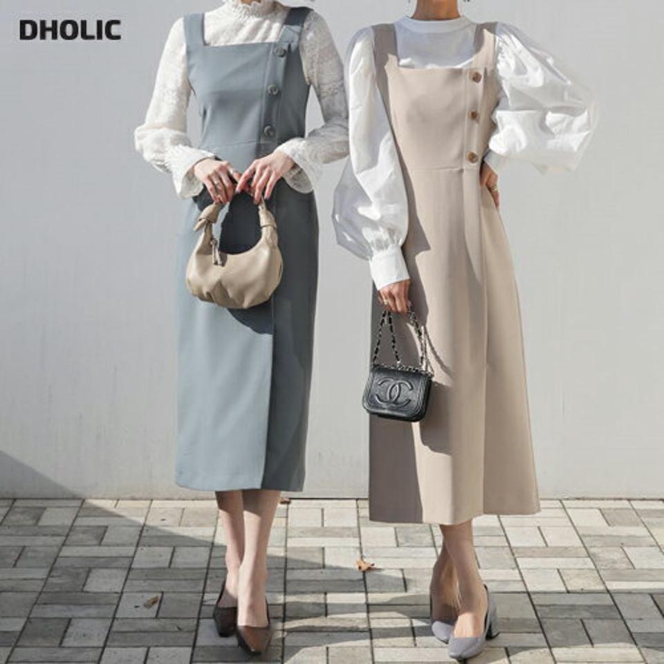 ボタンノースリワンピース・全3色・t62615 レディース 【ops】【韓国 ファッション ワンピース ロング ロングワンピース Hライン スリーブレス キャミ キャミソール 体型カバー フェミニン 上品 ベーシック シンプル カジュアル 秋 冬】