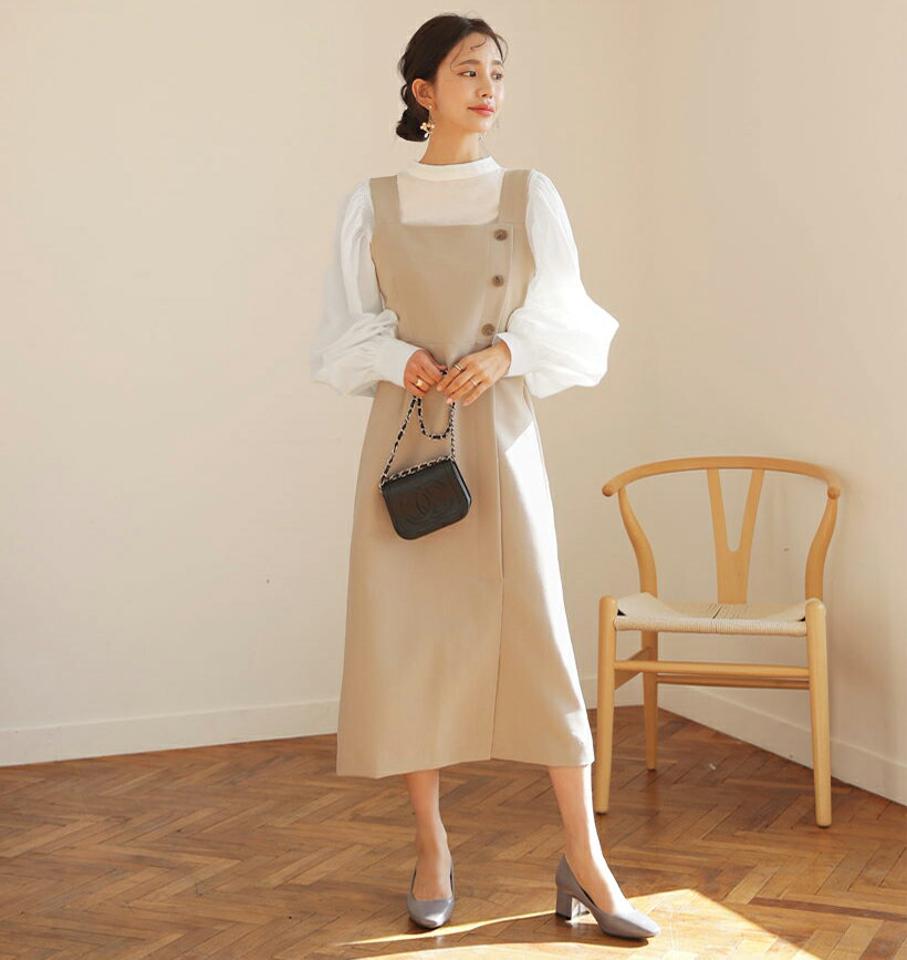 ボタンノースリワンピース・全3色・t62615 レディース 【ops】【韓国 ファッション ワンピース ロング ロングワンピース Hライン スリーブレス キャミ キャミソール 体型カバー フェミニン 上品 ベーシック シンプル カジュアル 秋 冬】