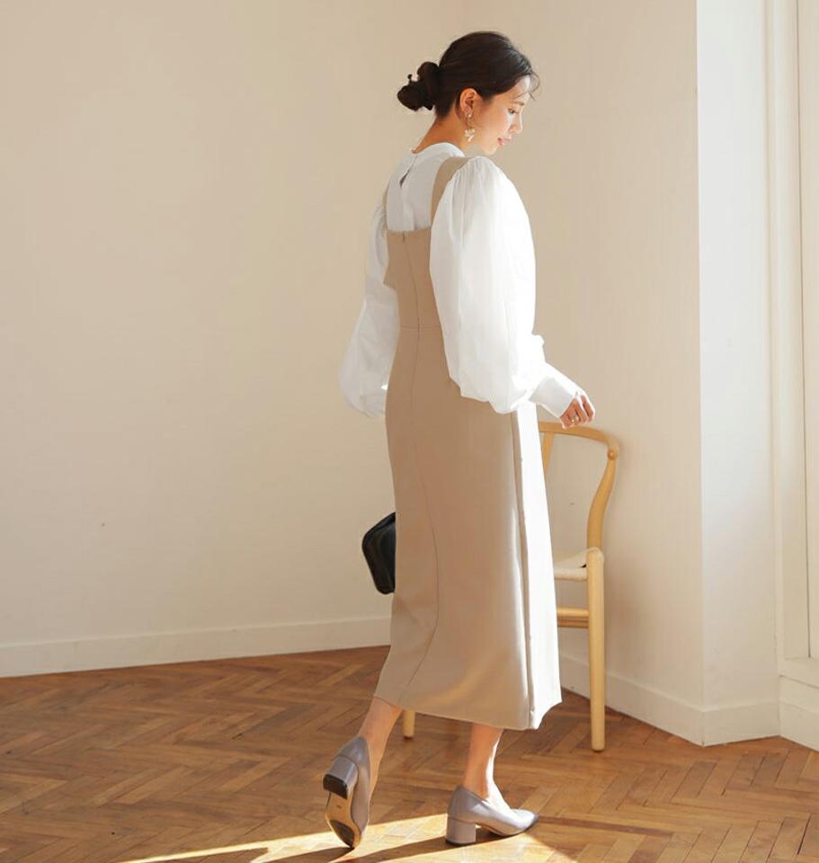 ボタンノースリワンピース・全3色・t62615 レディース 【ops】【韓国 ファッション ワンピース ロング ロングワンピース Hライン スリーブレス キャミ キャミソール 体型カバー フェミニン 上品 ベーシック シンプル カジュアル 秋 冬】