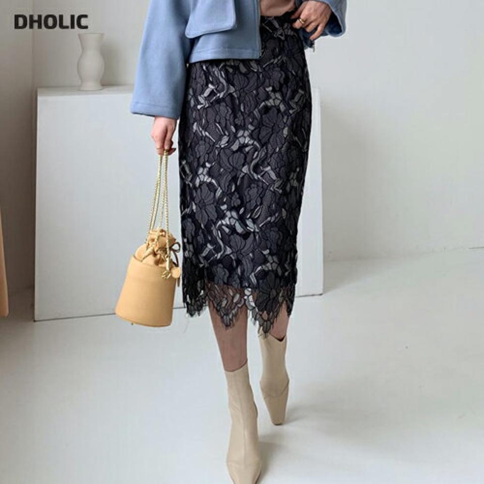 即日配送【只今30%OFF】レースペンシルスカート・全3色・b66646 レディース 【sk】 スカート ミディ丈 ミディスカート ペンシルスカート レース 総レース フェミニン 上品 Hライン スリット 秋 冬 韓国ファッション ハイホリHIHOLLI