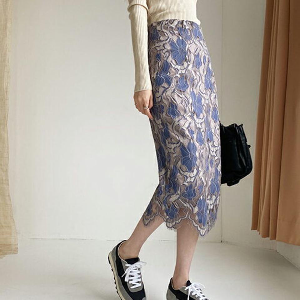 即日配送【只今30%OFF】レースペンシルスカート・全3色・b66646 レディース 【sk】 スカート ミディ丈 ミディスカート ペンシルスカート レース 総レース フェミニン 上品 Hライン スリット 秋 冬 韓国ファッション ハイホリHIHOLLI