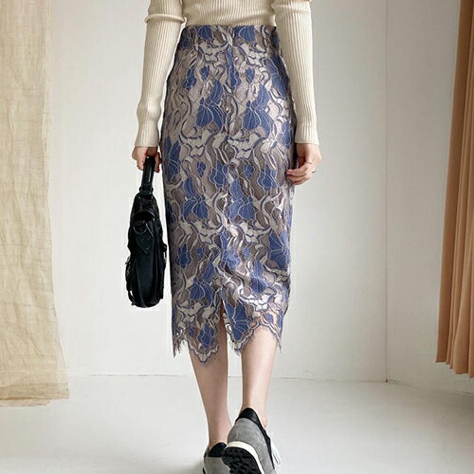 即日配送【只今30%OFF】レースペンシルスカート・全3色・b66646 レディース 【sk】 スカート ミディ丈 ミディスカート ペンシルスカート レース 総レース フェミニン 上品 Hライン スリット 秋 冬 韓国ファッション ハイホリHIHOLLI