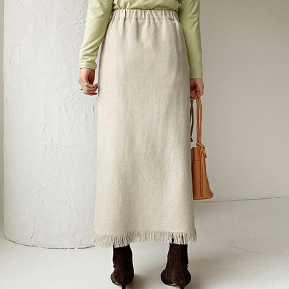 フリンジスカート・全2色・t66649 レディース 【sk】【スカート ロングスカート ロング フリンジ 大人 カジュアル Hライン スリット 秋 冬 韓国 ファッション】【ハイホリHIHOLLI】