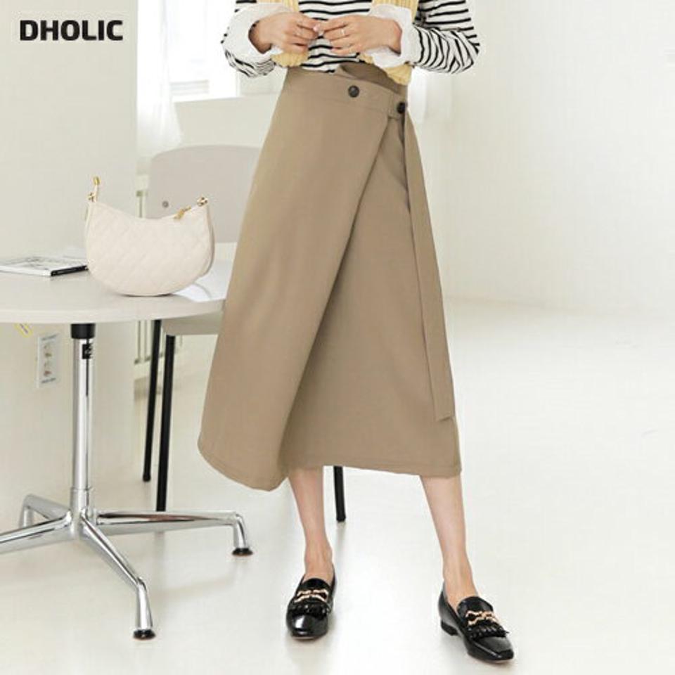 ボタンストラップスカート・全3色・t64866 レディース 【sk】【韓国 ファッション ボトムス スカート ロング Aライン ラップ アンバランス ユニーク ダーツ ストラップ 上品 細身 カジュアル フェミニン シンプル スリム 体型カーバー カジュアル 秋 冬】