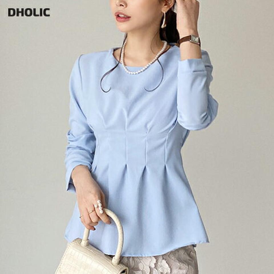 タックリボンブラウス・全4色・t66630 レディース 【bl】【トップス ブラウス 長袖 タック リボン りぼん ウエストマーク フレア フレアトップス 単色 無地 フェミニン シンプル 秋 冬 韓国 ファッション】【ハイホリHIHOLLI】