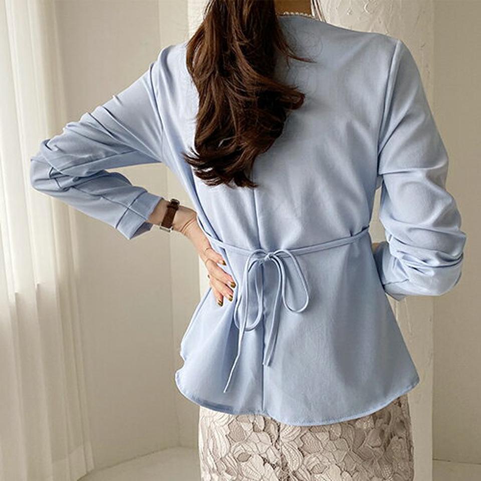 タックリボンブラウス・全4色・t66630 レディース 【bl】【トップス ブラウス 長袖 タック リボン りぼん ウエストマーク フレア フレアトップス 単色 無地 フェミニン シンプル 秋 冬 韓国 ファッション】【ハイホリHIHOLLI】